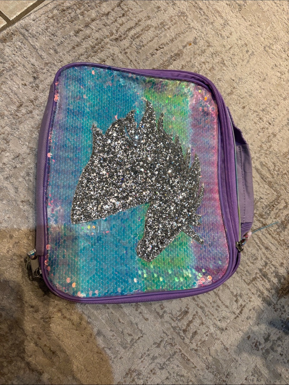 Sparkle Sequin Unicorn Lunch Bag - Purple & Teal